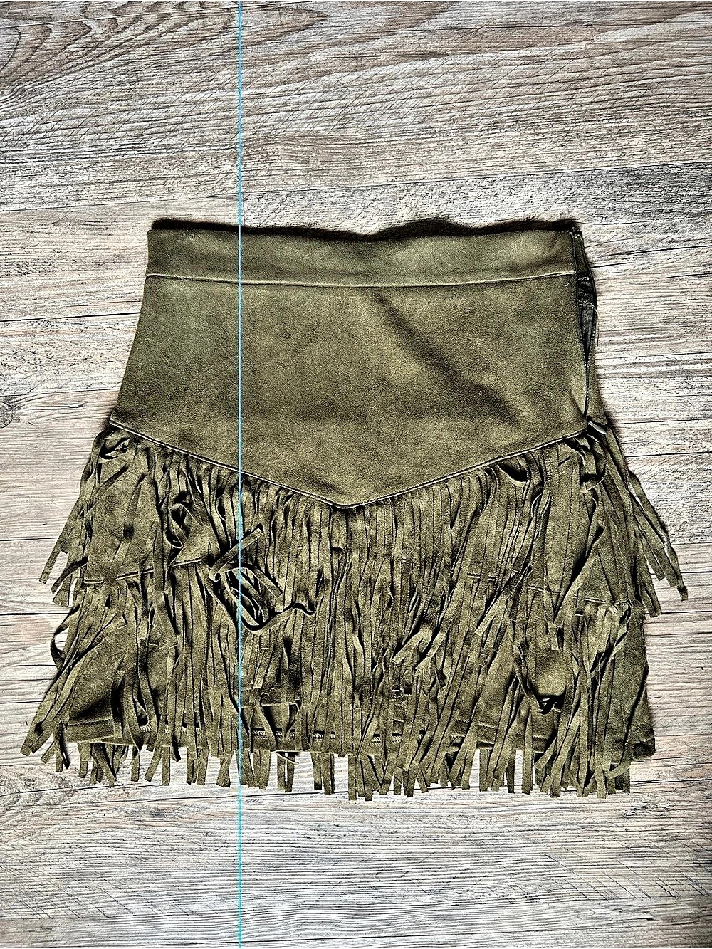 Altar'd State Faux Suede Fringe Mini Skirt - Olive army green